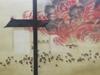 きのこ本堂に火が放たれたシーン（葛西由香作「明治物語」より）