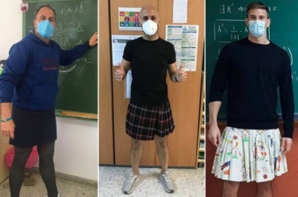 スカートを着て退学処分になった生徒を擁護する為、スカートを着て授業をする男性教師たち