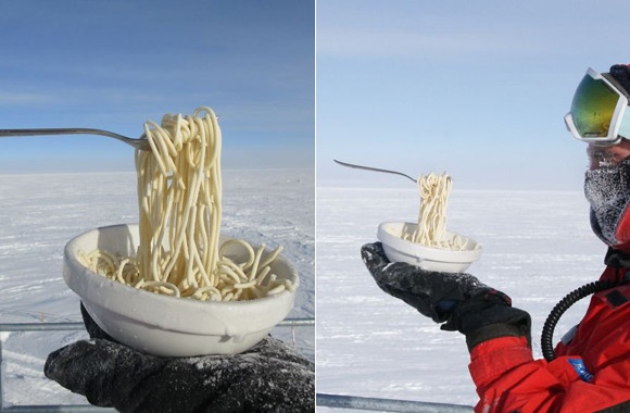 バナナで釘が打てるくらいだもの。南極の野外で食事をしようとするとすべてが食品サンプル化する件