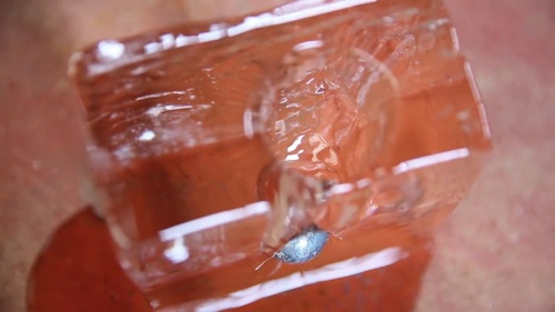 1600度の鉄球を氷の上に置く動画