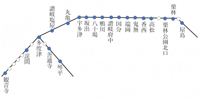 使えるのは青い駅だけ!(画像はJタウンネット編集部作成、白い丸は全国相互利用可の交通系ICカードが使えない駅)