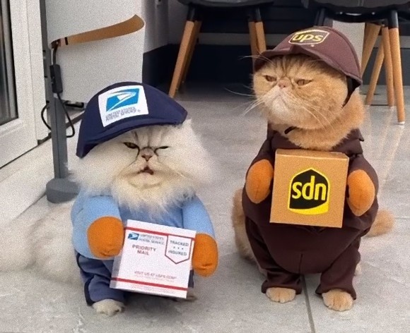 お荷物お届けに伺いました!2匹の猫の配達員