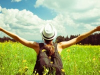 Young female enjoying the beautiful outdoors.