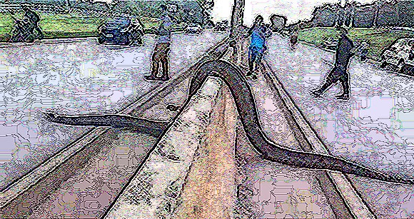 ちょっと通りますよ。巨大ヘビ、アナコンダ様が高速道路を横断する衝撃の現場映像（ブラジル）※ヘビ出演中