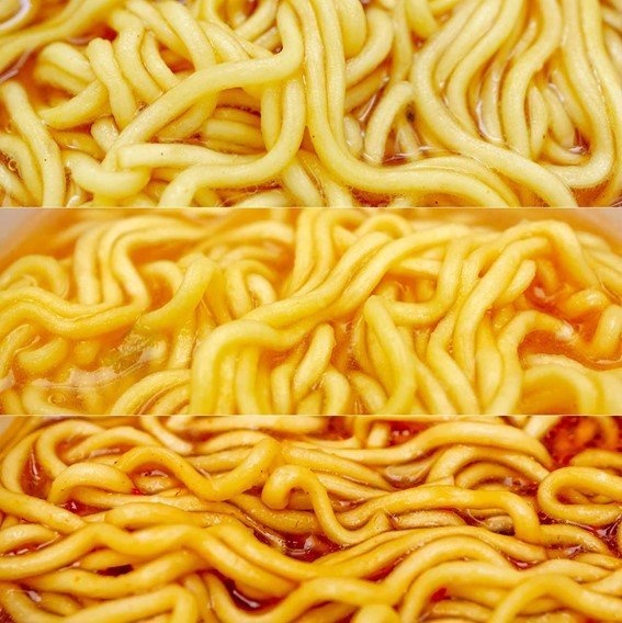 米粉を使った麺（上）「三条カレーラーメン」、（左）「妙高とん汁ラーメン」、（右）「新潟麻婆麺」