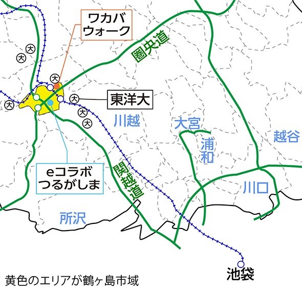 埼玉県内における鶴ヶ島市の位置（編集部作成）