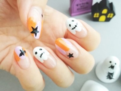 【ほぼ100均ネイル】ボールペンで作る！　「ハロウィンおばけネイル」の作り方