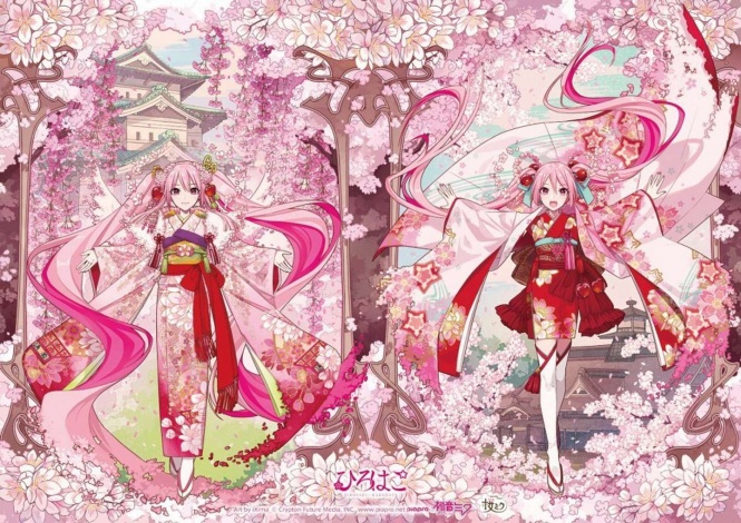 「ひろはこ春の観光キャンペーン」メインビジュアル(左:弘前城天守と枝垂れ桜、右:箱館奉行所)、 Art by iXima (C) CFM