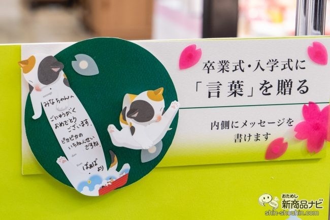 内側にメッセージが書かれた猫のミニカード